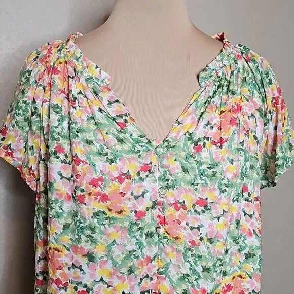 LOFT Buttercup Floral Tiered Swing Dress Flutter Sleeves Medium - Picture 3 of 9